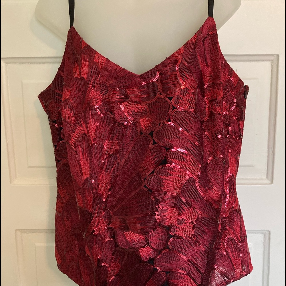 White House Black Market adjustable strap sequin burgundy/red top